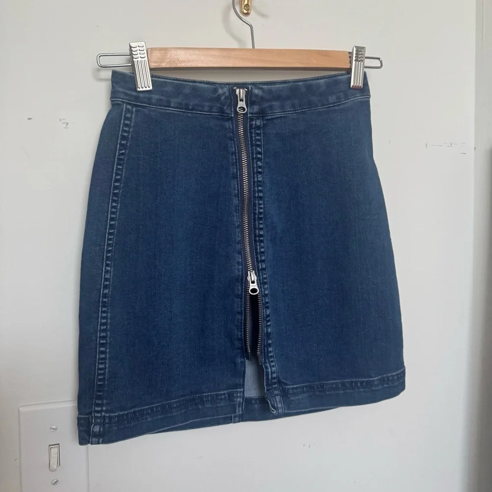 Free People Denim Zip Front Mini Skirt 2 - Picture 4 of 6